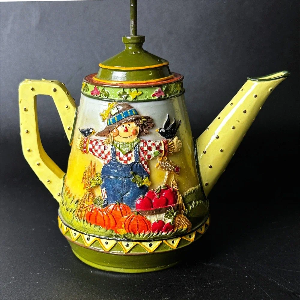 Vintage Harvest Scarecrow Teapot Tealight Candle Holder Ceramic Fall Decor Shade